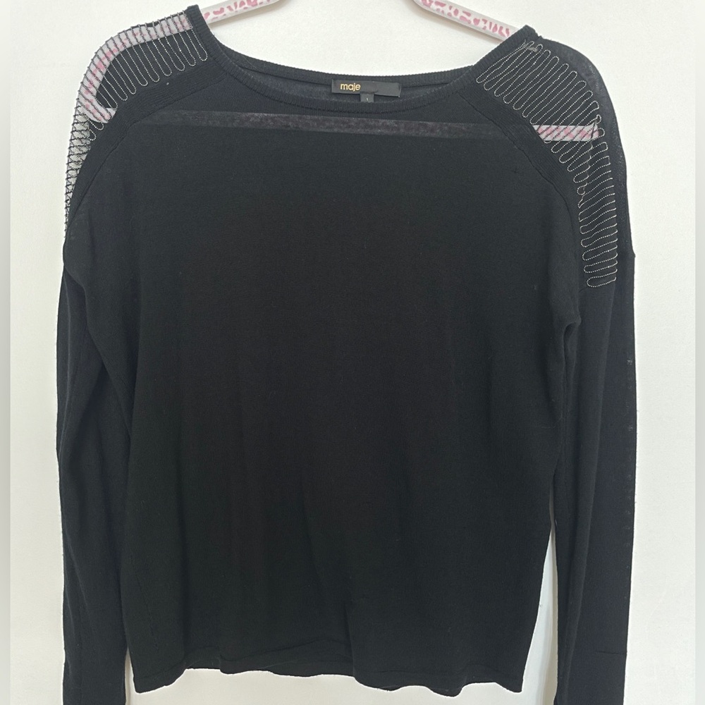 Maje extra fine wool top with lace detail